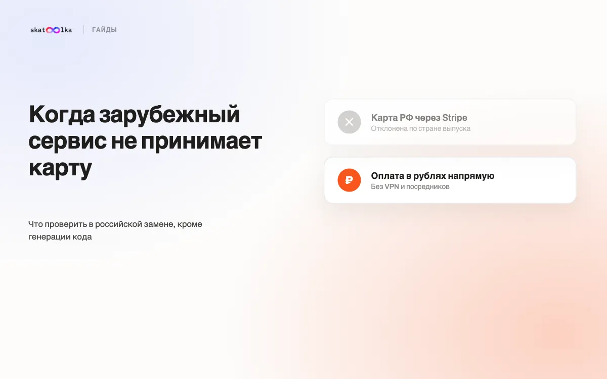 Обложка: отклонённая иностранная карта рядом с принятой оплатой в рублях
