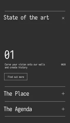 Dark minimalist art exhibition landing page